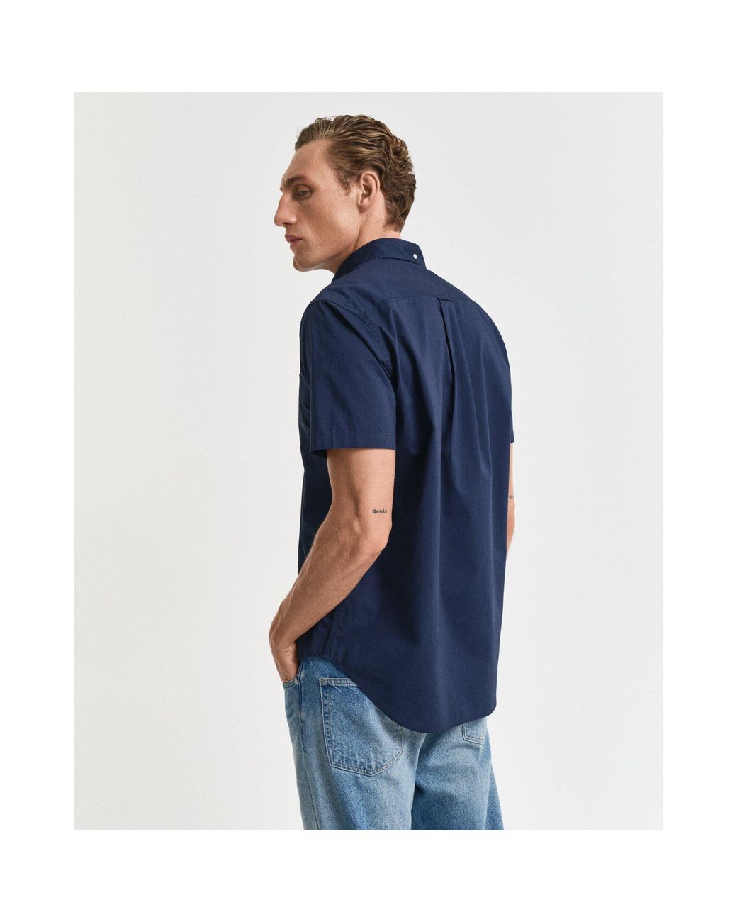 Gant Blue Regular Fit Classic Poplin Short Sleeve Shirt for men