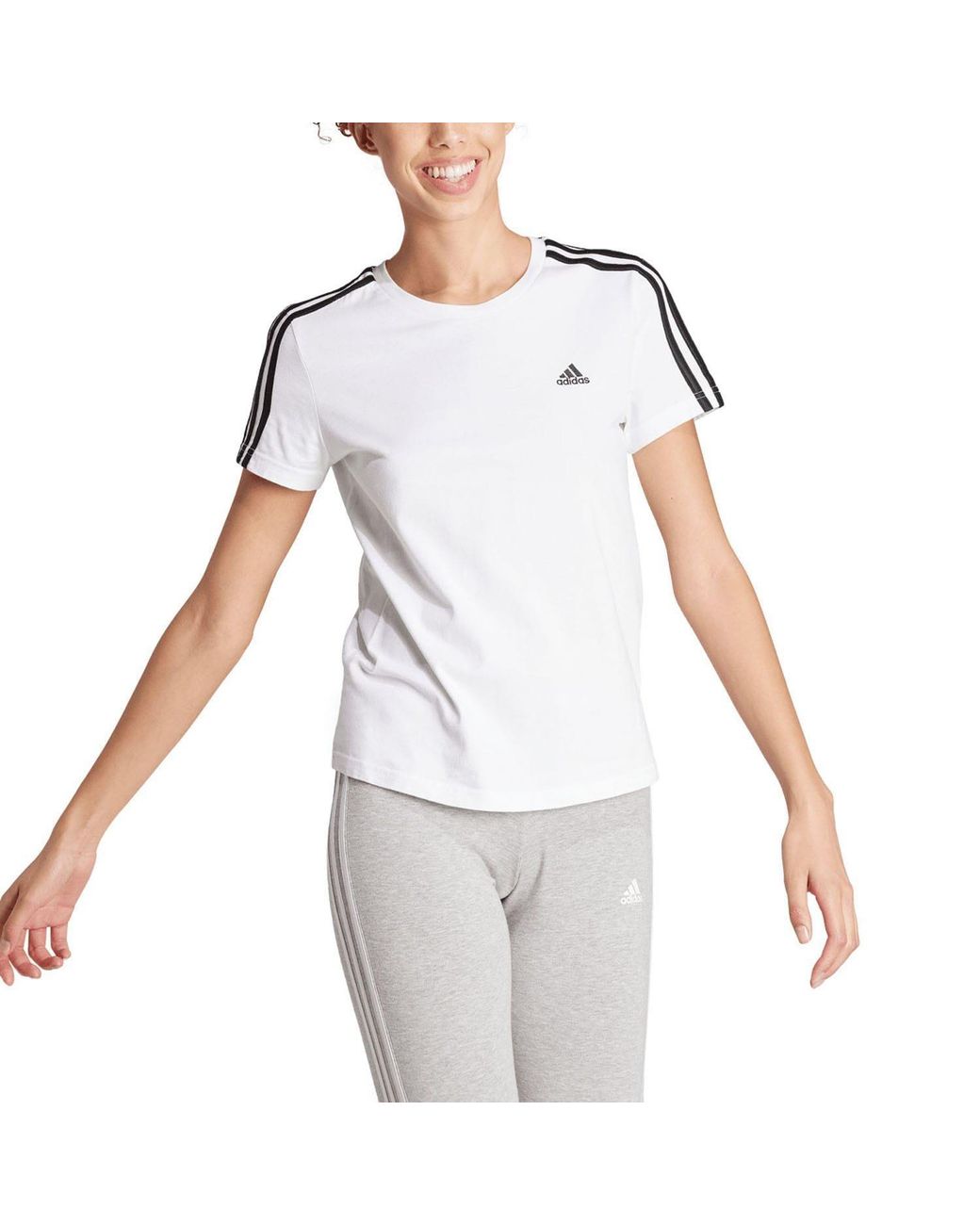 Adidas White Essentials Slim 3-Stripes T-Shirt