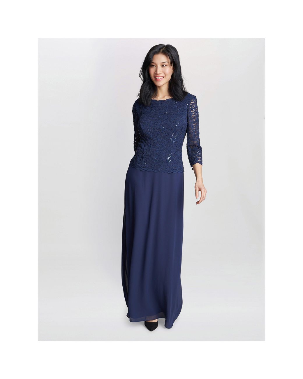 Gina Bacconi Blue Virginia Maxi Lace Dress & Chiffon Skirt