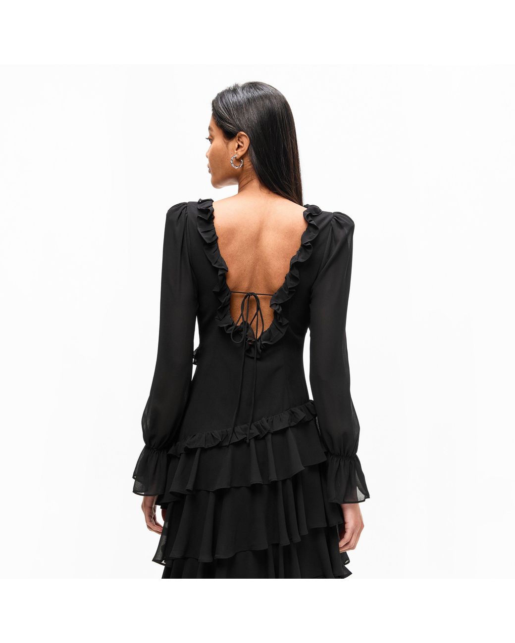Anne Louise Boutique Black Ruffle Tie Neck Long-Sleeve Maxi Dress