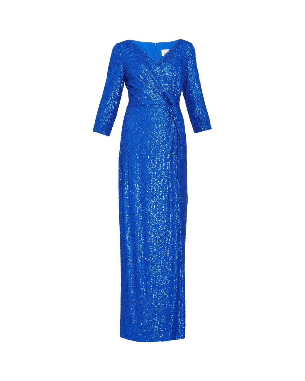 Gina Bacconi Blue Jacynda Sequin 3/4 Sleeve Wrap Dress