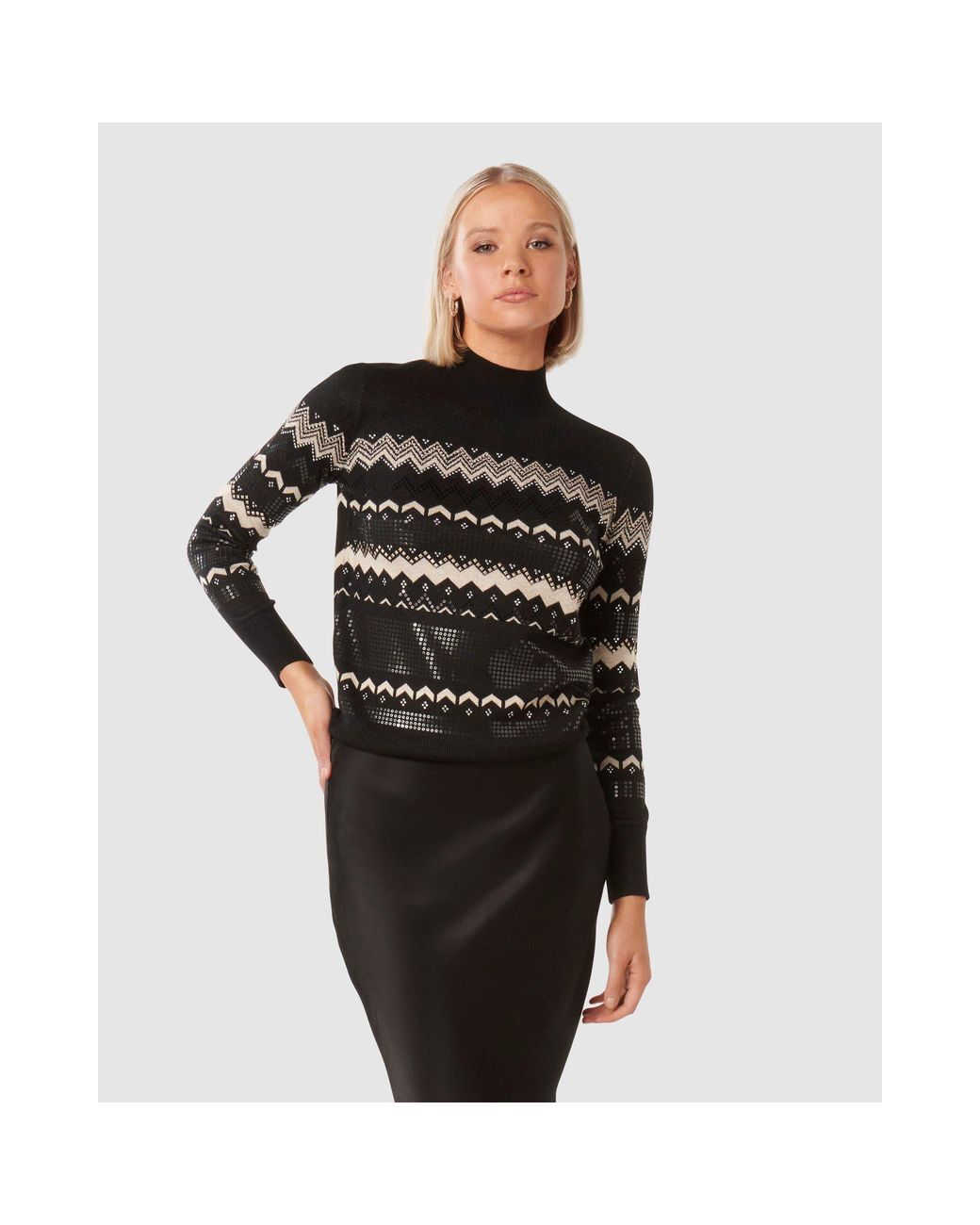 Forever New Black Steph Embellished Fair Isle Jumper