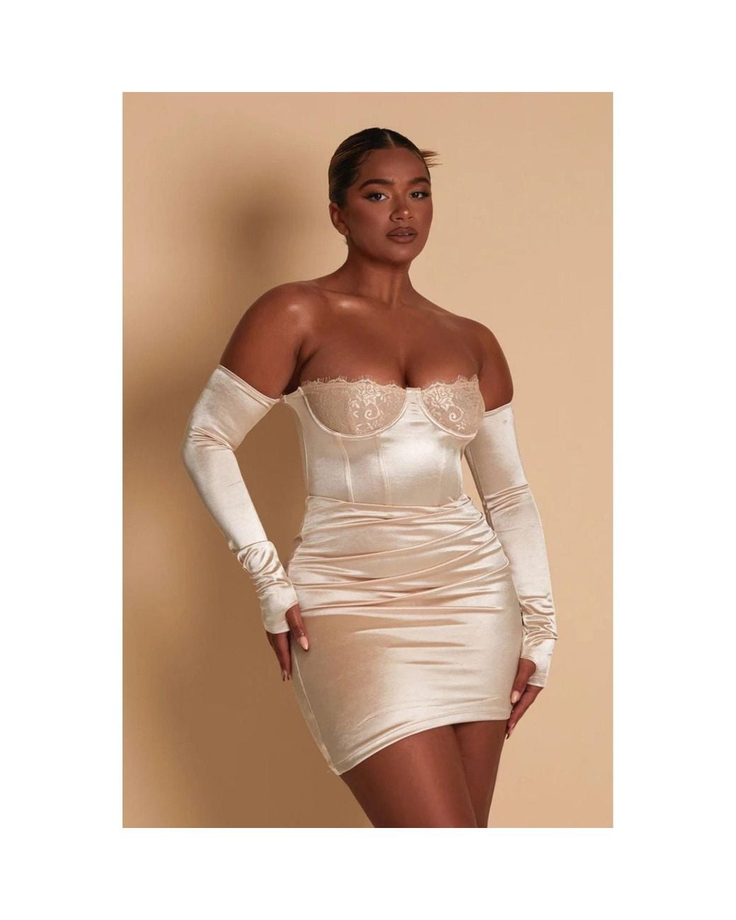 Mars the Label Brown Mtl Lace Cup Dress