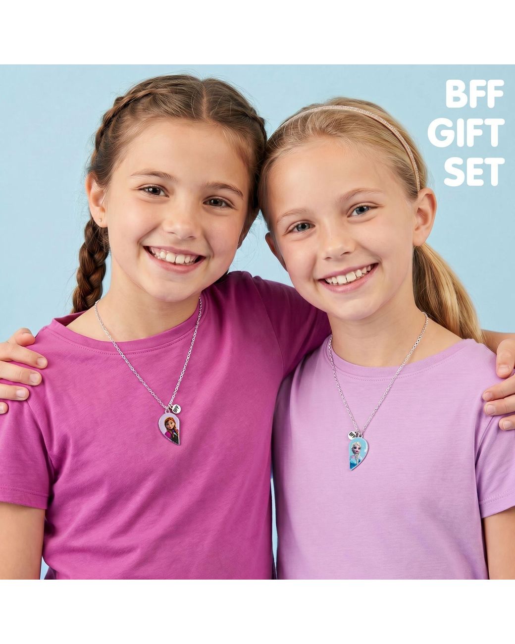 Disney White Frozen 2 Pc Bff Heart Necklaces