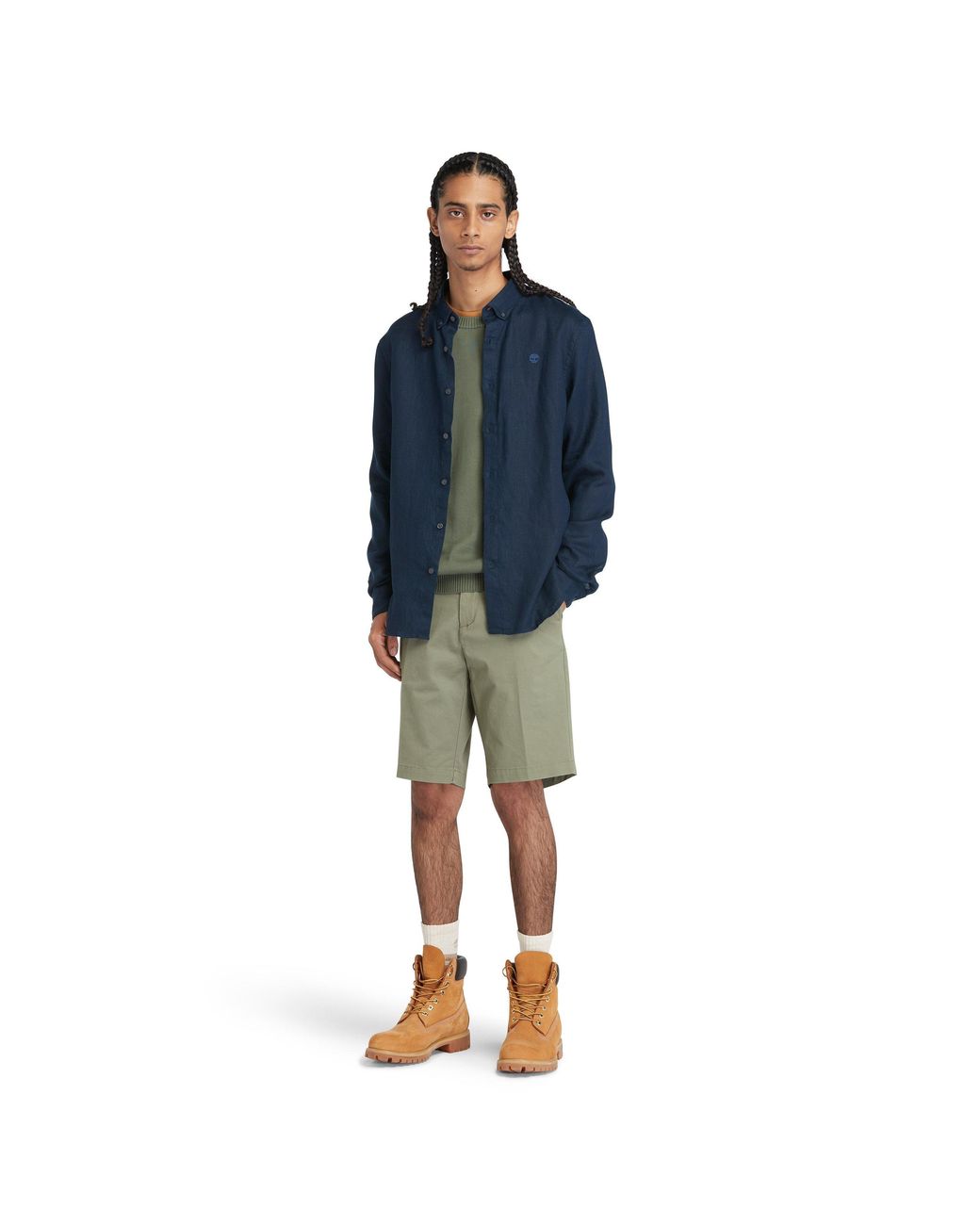 Timberland Blue Mill Brook Linen Leaf Long-Sleeve Plain Shirt for men