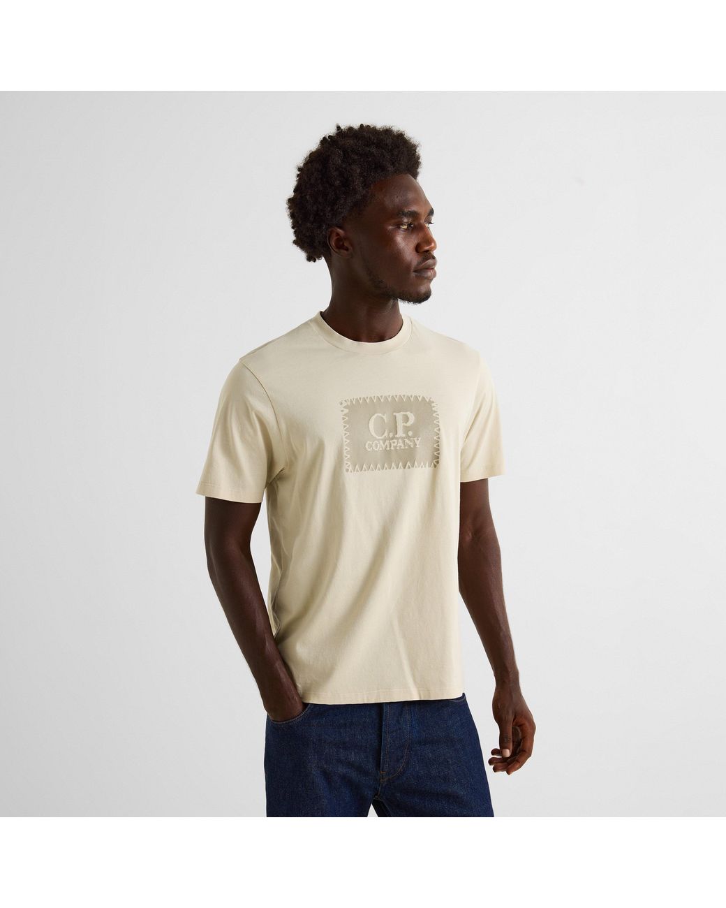 C P Company White Block Logo Regular Fit T-Shirt for men