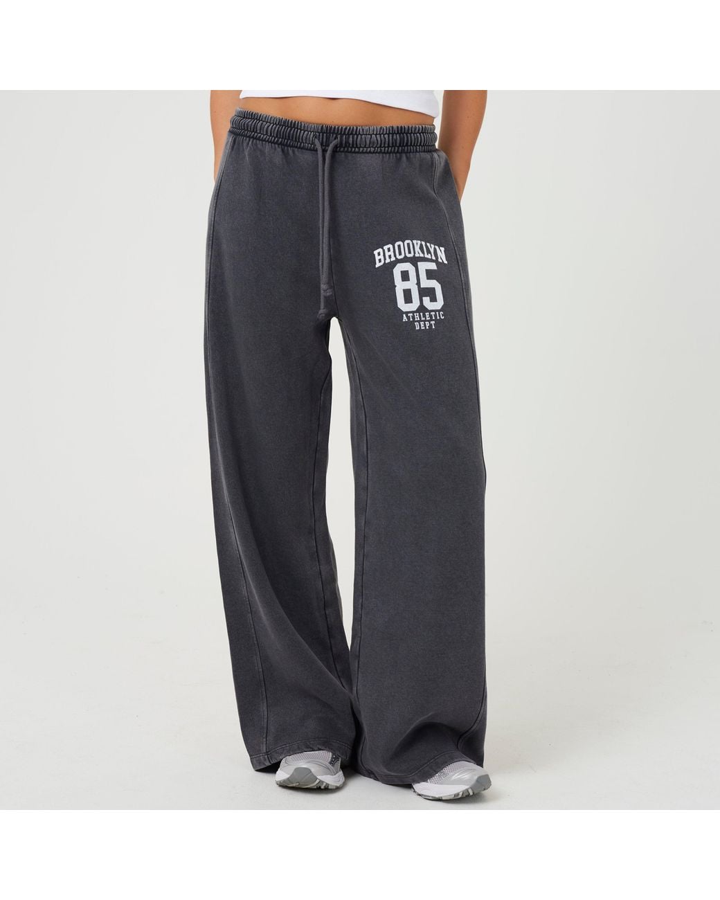 Brave Soul Blue Ladies Acid Wash Wide Leg Jogger