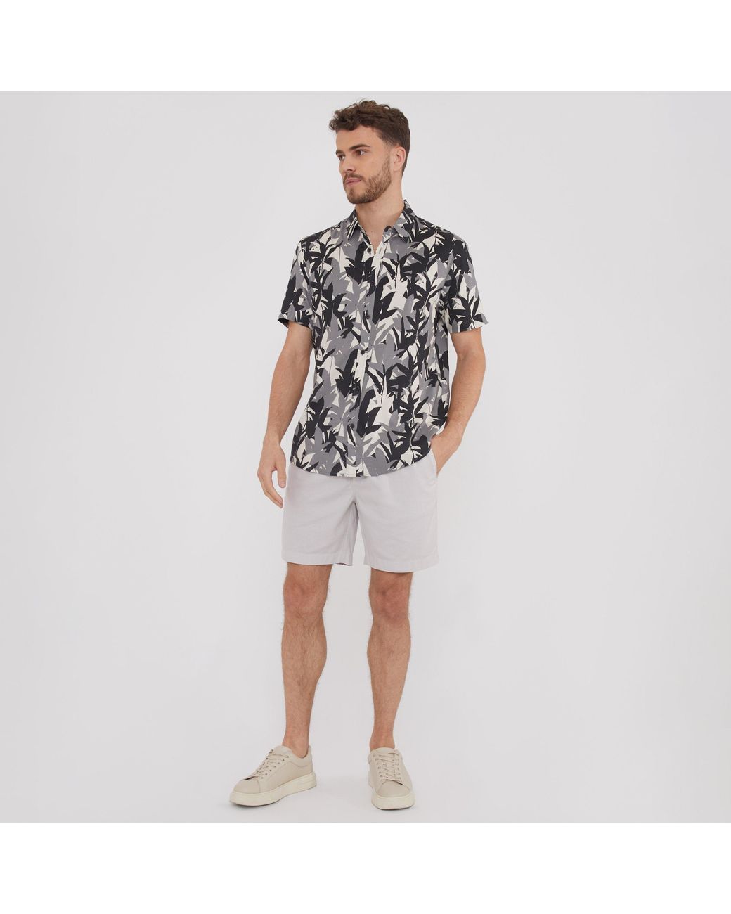 Threadbare Black Leaf Print Short Sleeve Shirt for men