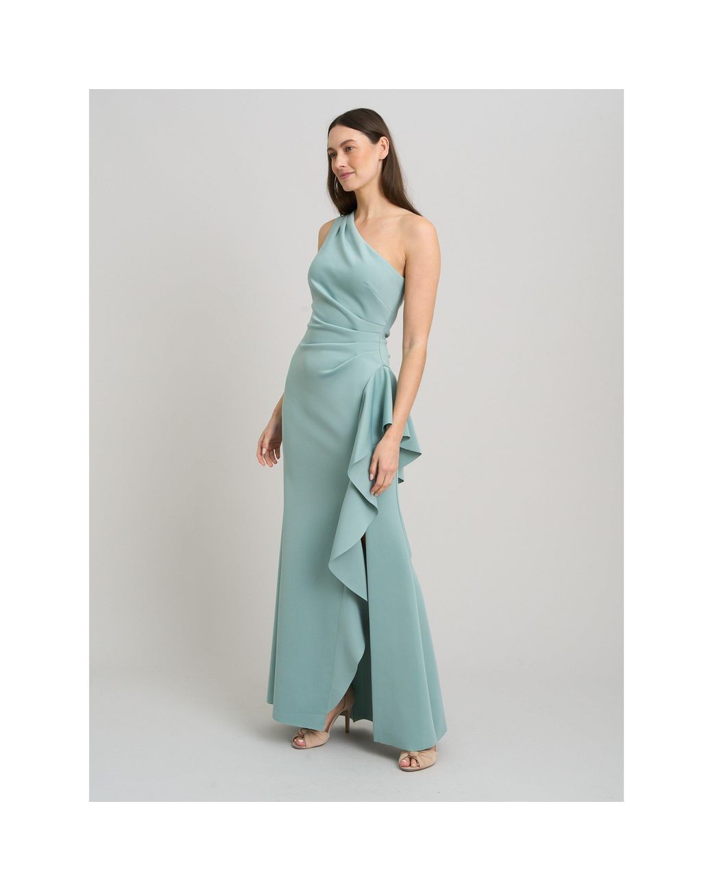 Gina Bacconi Blue Darby One Shoulder Frill Dress