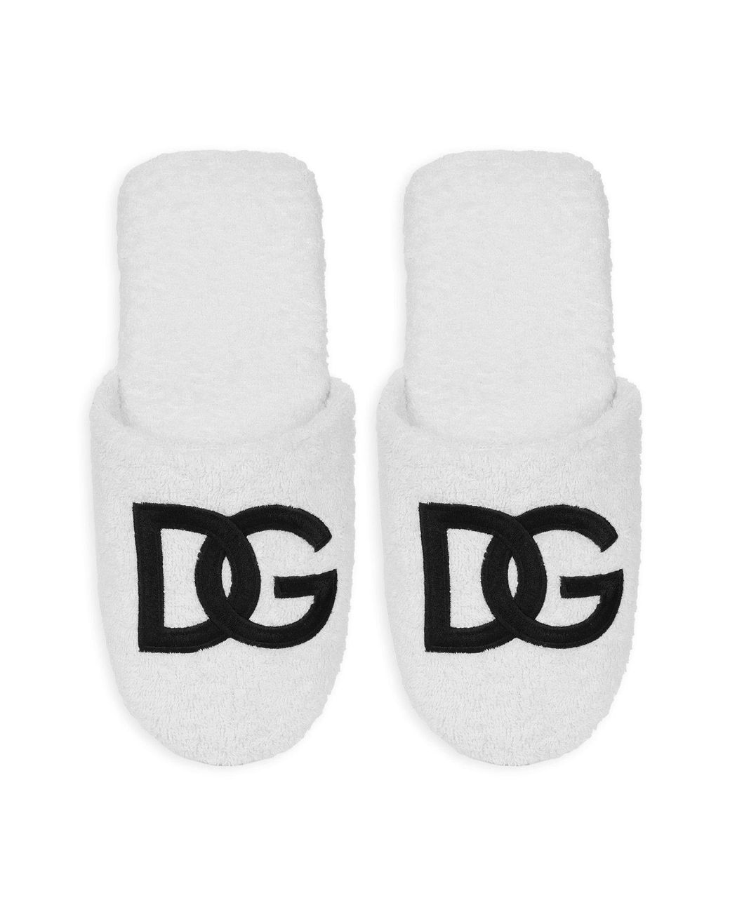 Dolce & Gabbana White Dolce&Gabbana Embroidered Terry Cotton Slippers