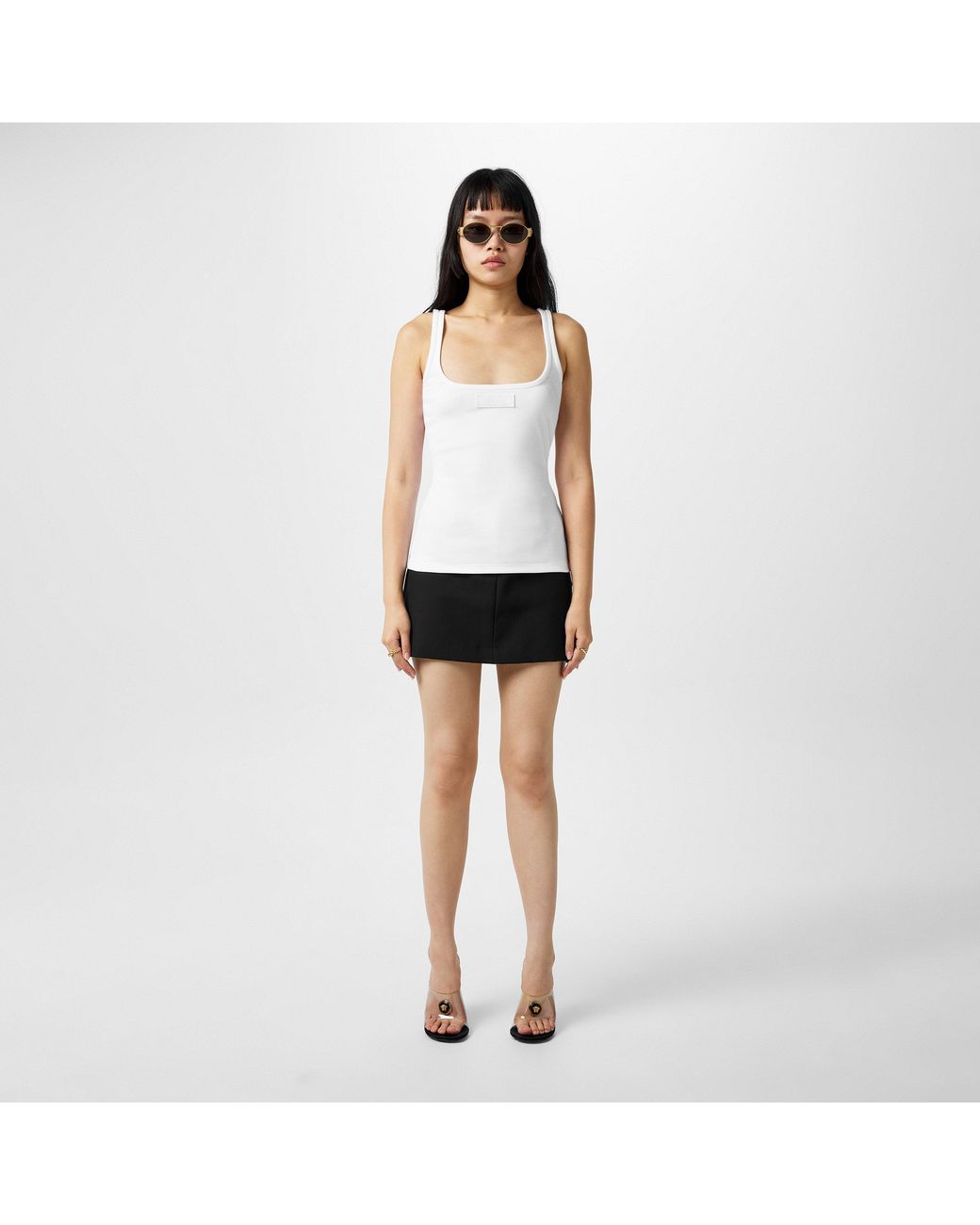 Versace White 90S Vintage Logo Ribbed Tank Top