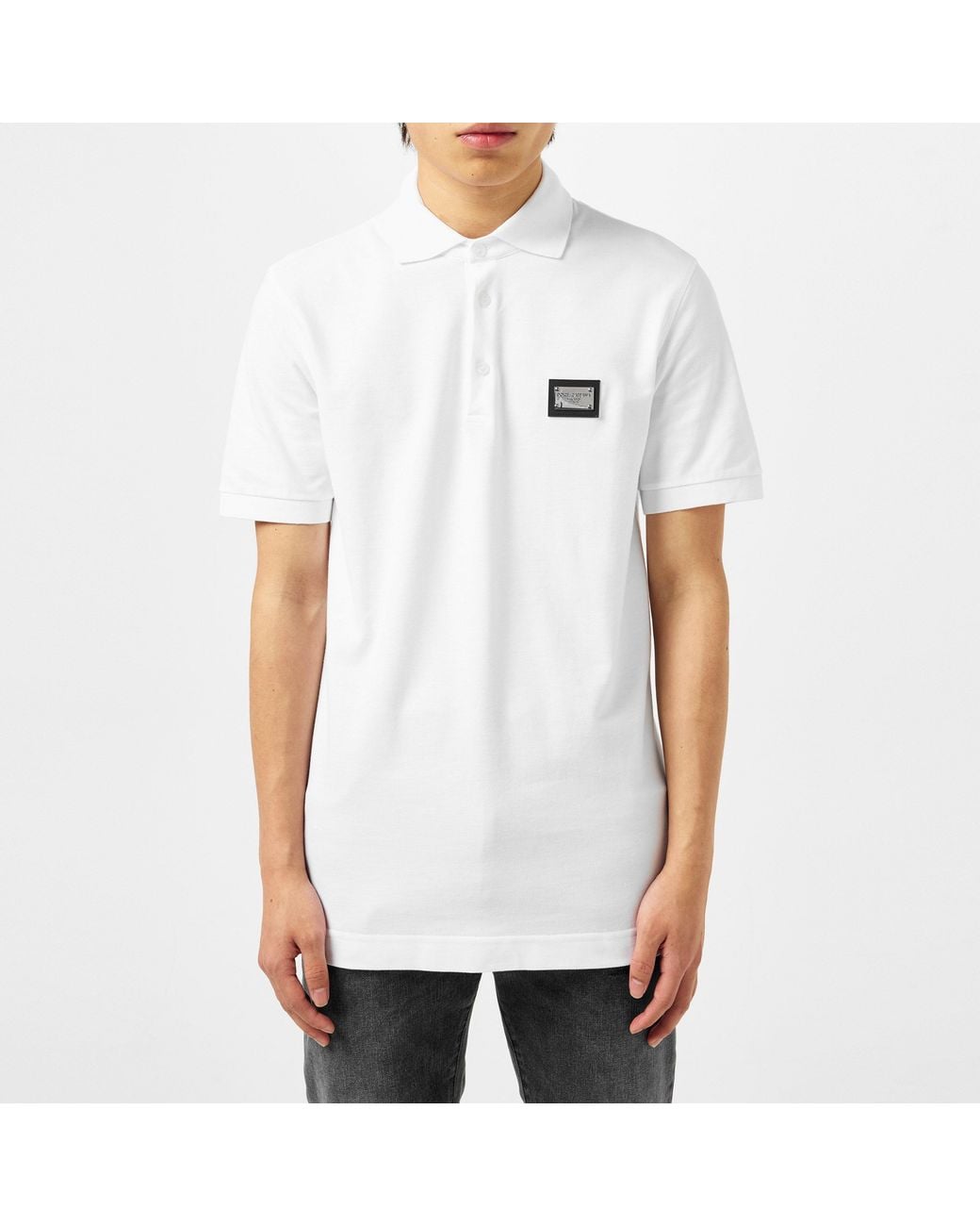Dolce & Gabbana White Plain Piqué Cotton Polo Shirt for men