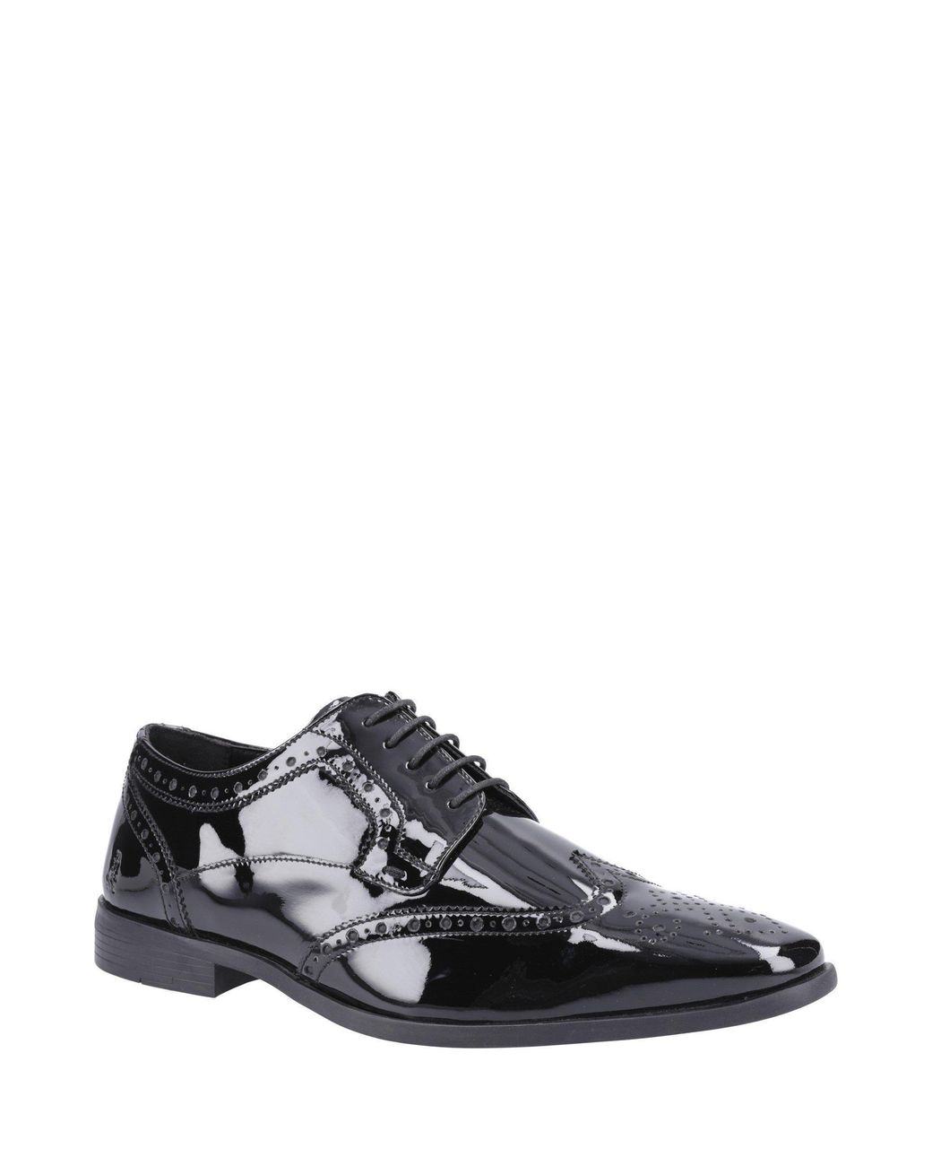 Hush Puppies Black Elliot Brogue Patent for men