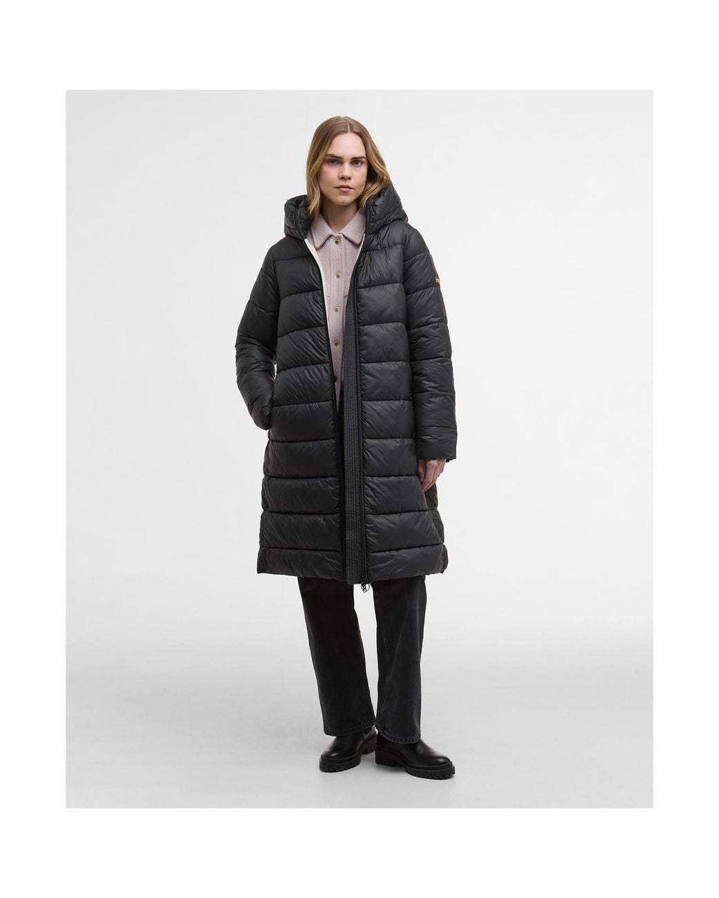Barbour Black Olivios Lightweight Hooded Long Puffer Jacket