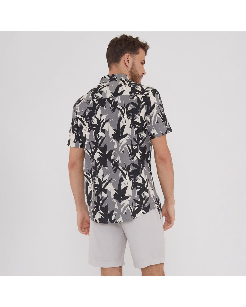 Threadbare Black Leaf Print Short Sleeve Shirt for men