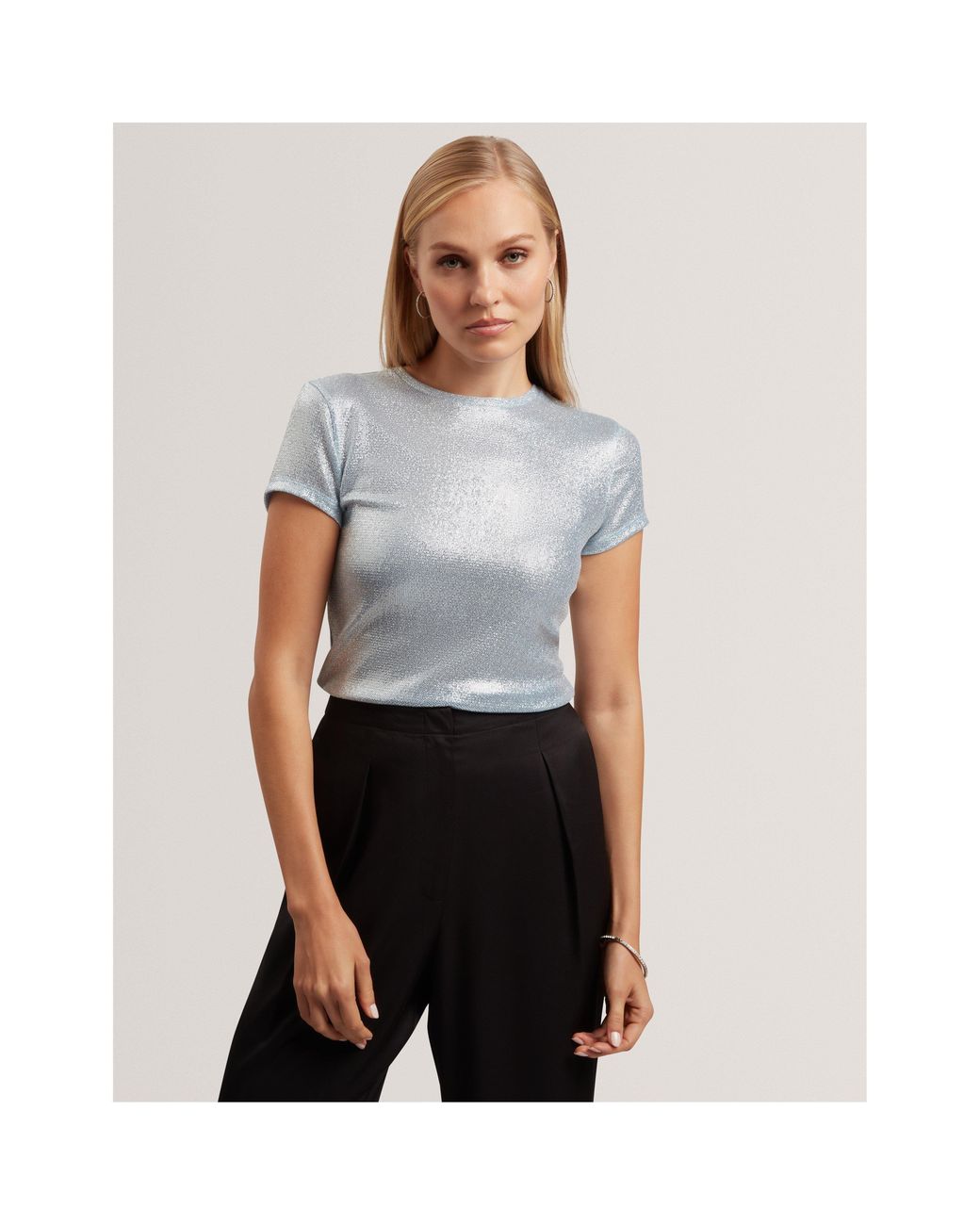 Ted Baker Gray Metallic Short Sleeve Slim Fit T-Shirt