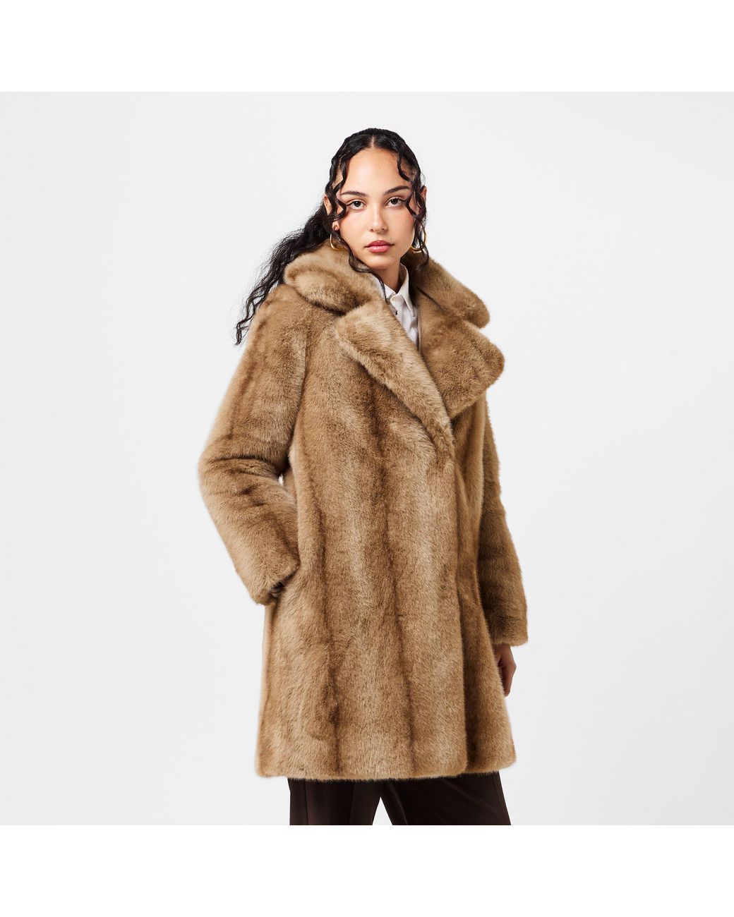 Donna Karan Natural Faux Fur Relaxed Fit Teddy Coat