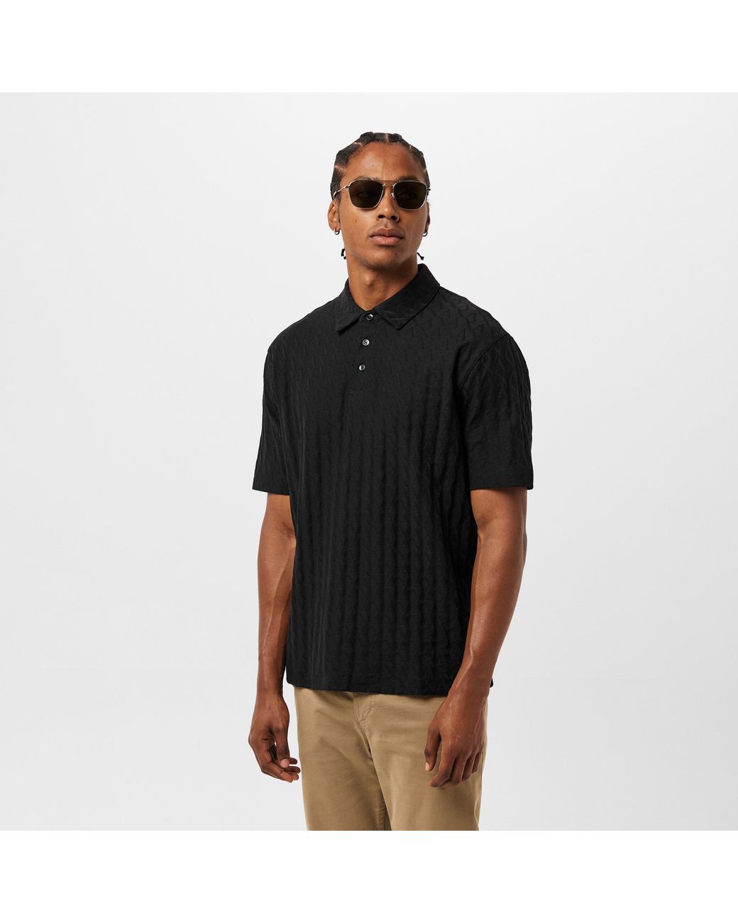 ARMANI EXCHANGE Black Short-Sleeve Polo Shirt for men