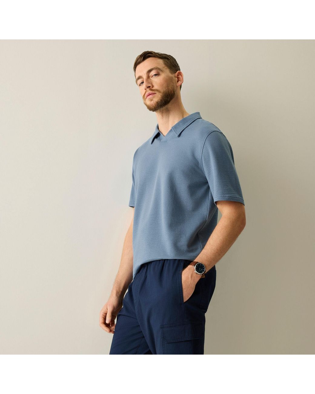 Regatta Blue Delray Cotton V-Neck Short-Sleeve Polo for men