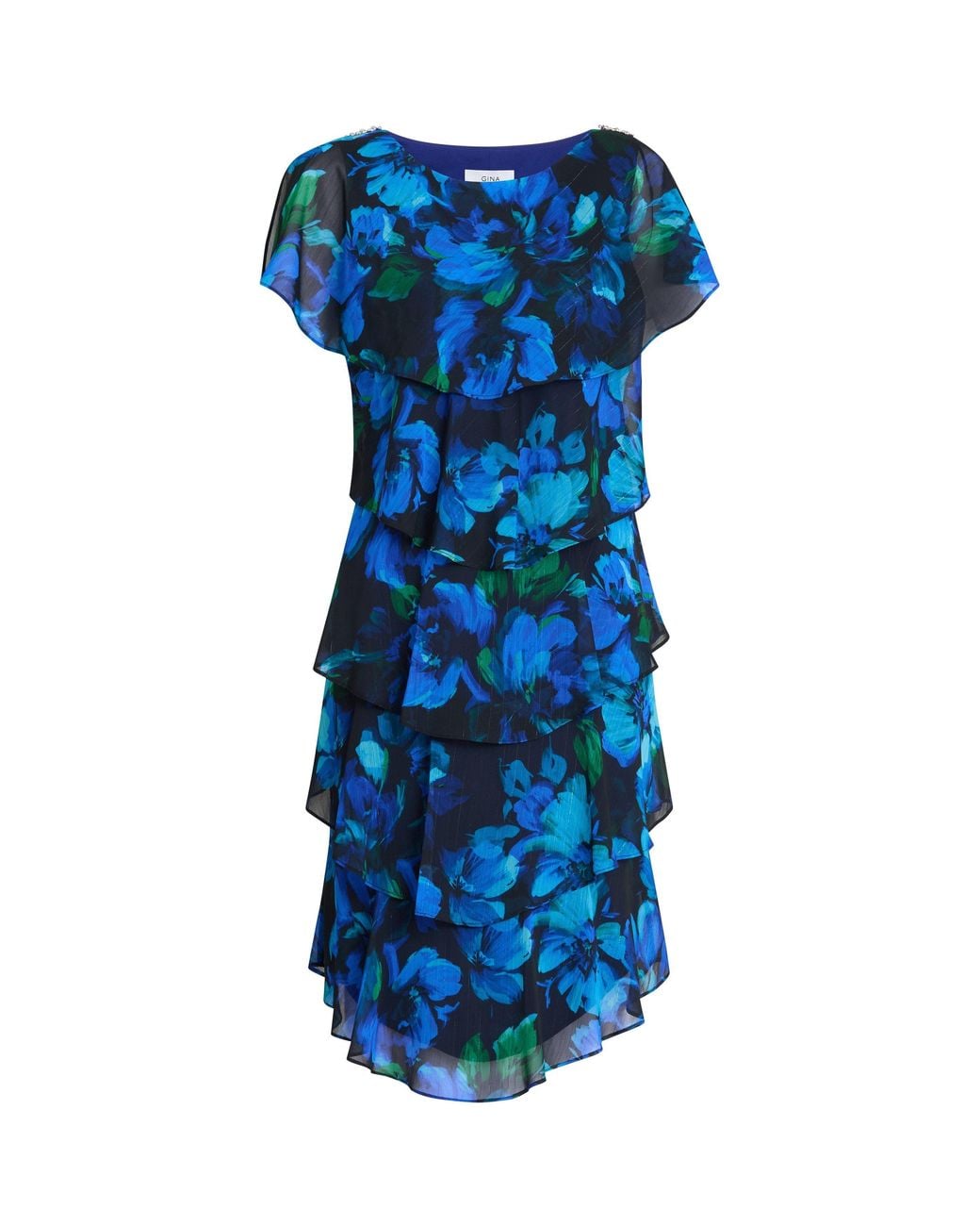 Gina Bacconi Blue Matilda Floral Tier Jersey Dress