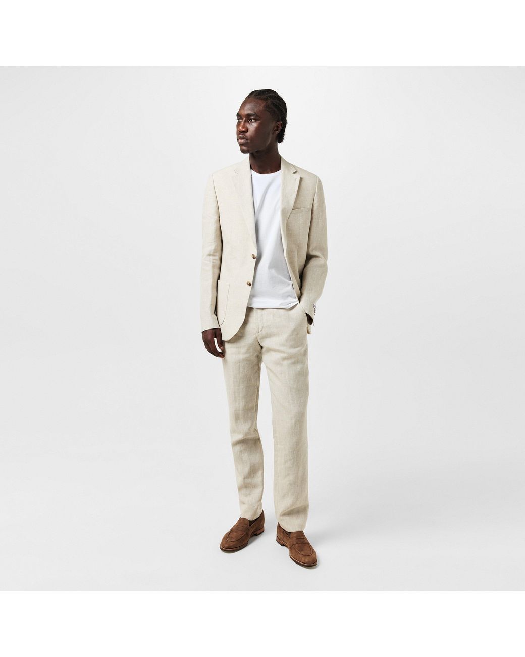 Without Prejudice Natural Frith Slim Fit Linen Jacket for men