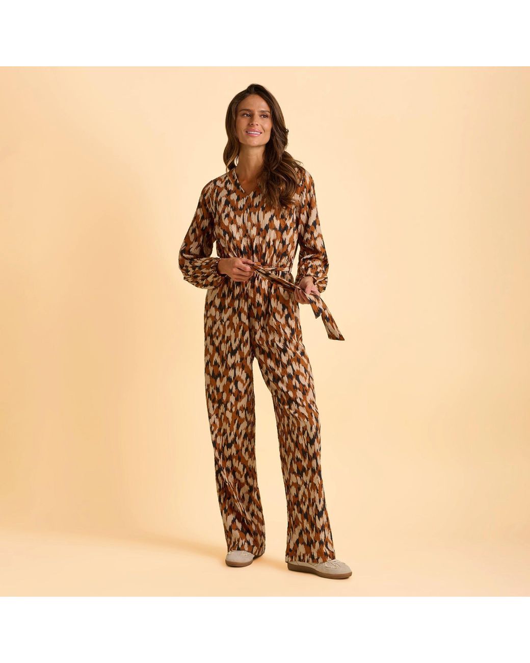 Brakeburn Natural Selenna Animal Print Jumpsuit