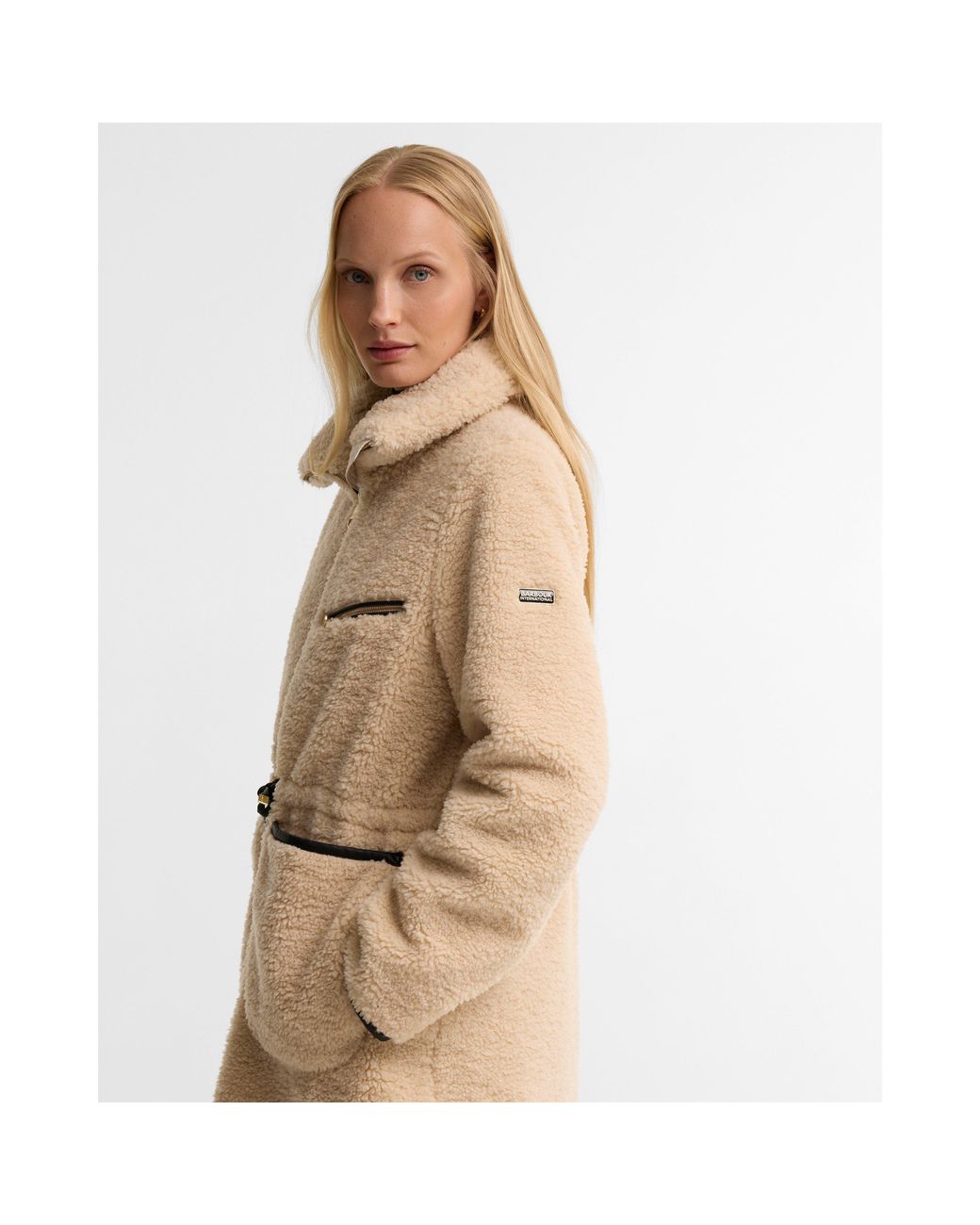 Barbour Natural Kemora Full-Zip Funnel-Neck Sherpa Jacket