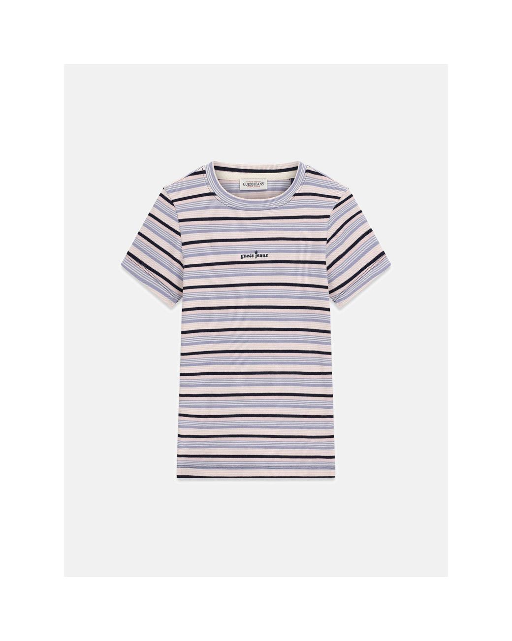 Guess Multicolor Star Embroidered Cotton Rib Stripe Slim Fit T-Shirt