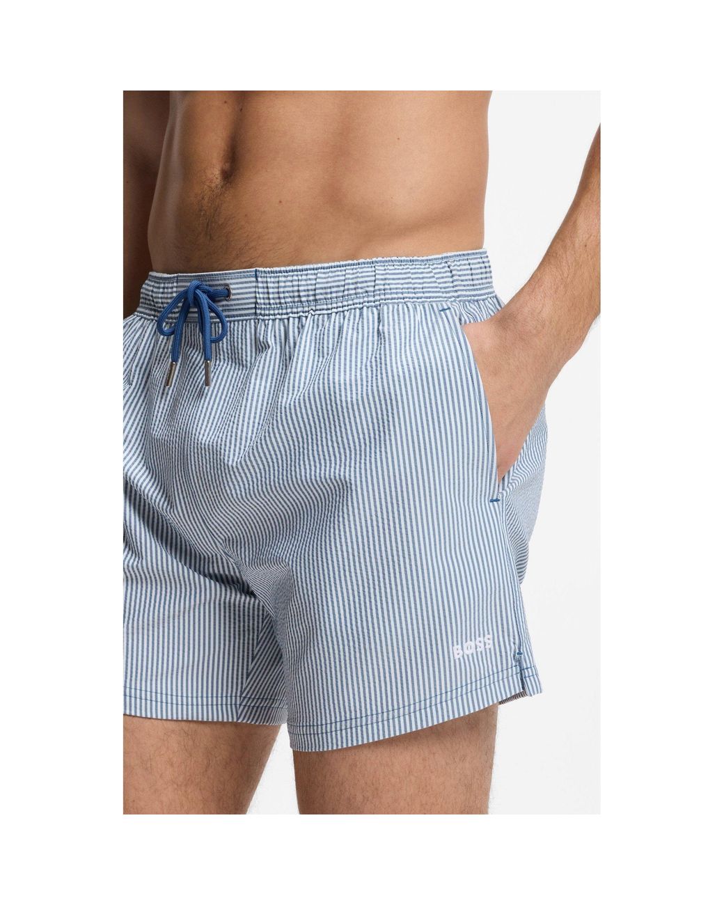 Boss Blue Velvetfish Striped Swim Shorts for men