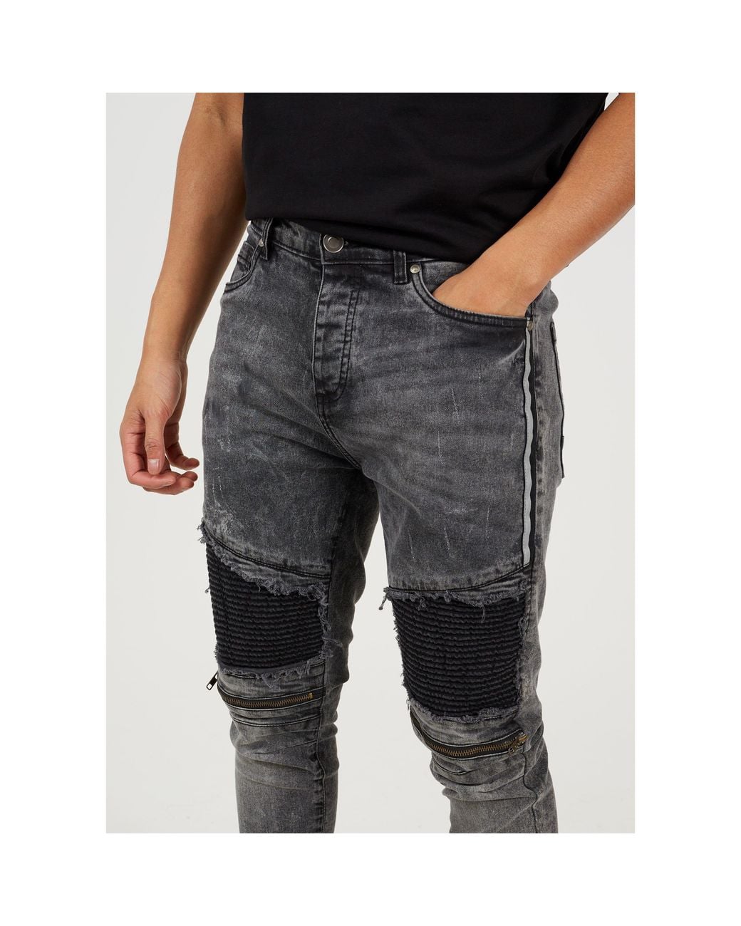 Brave Soul Black Wash Biker Jean With Distressed Details for men