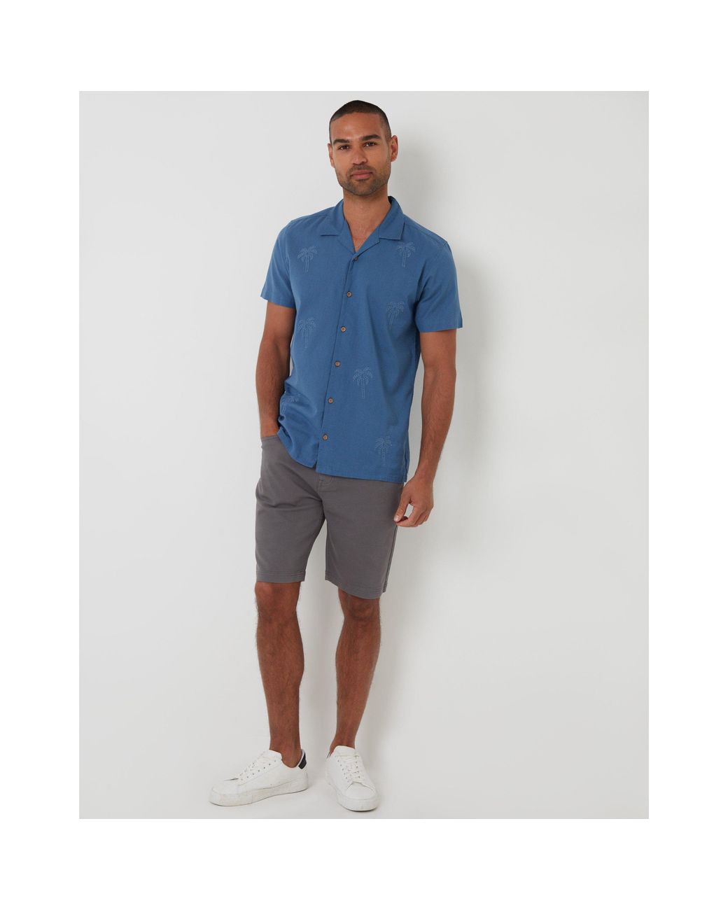 Threadbare Blue Short-Sleeve Bowling Shirt for men