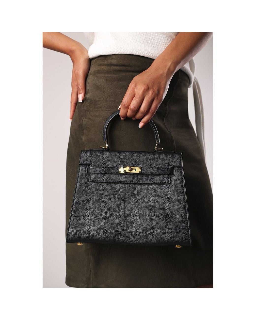 Where's That From Black Wheres Top Handle Satchel Mini Tote Bag With Turn-Lock