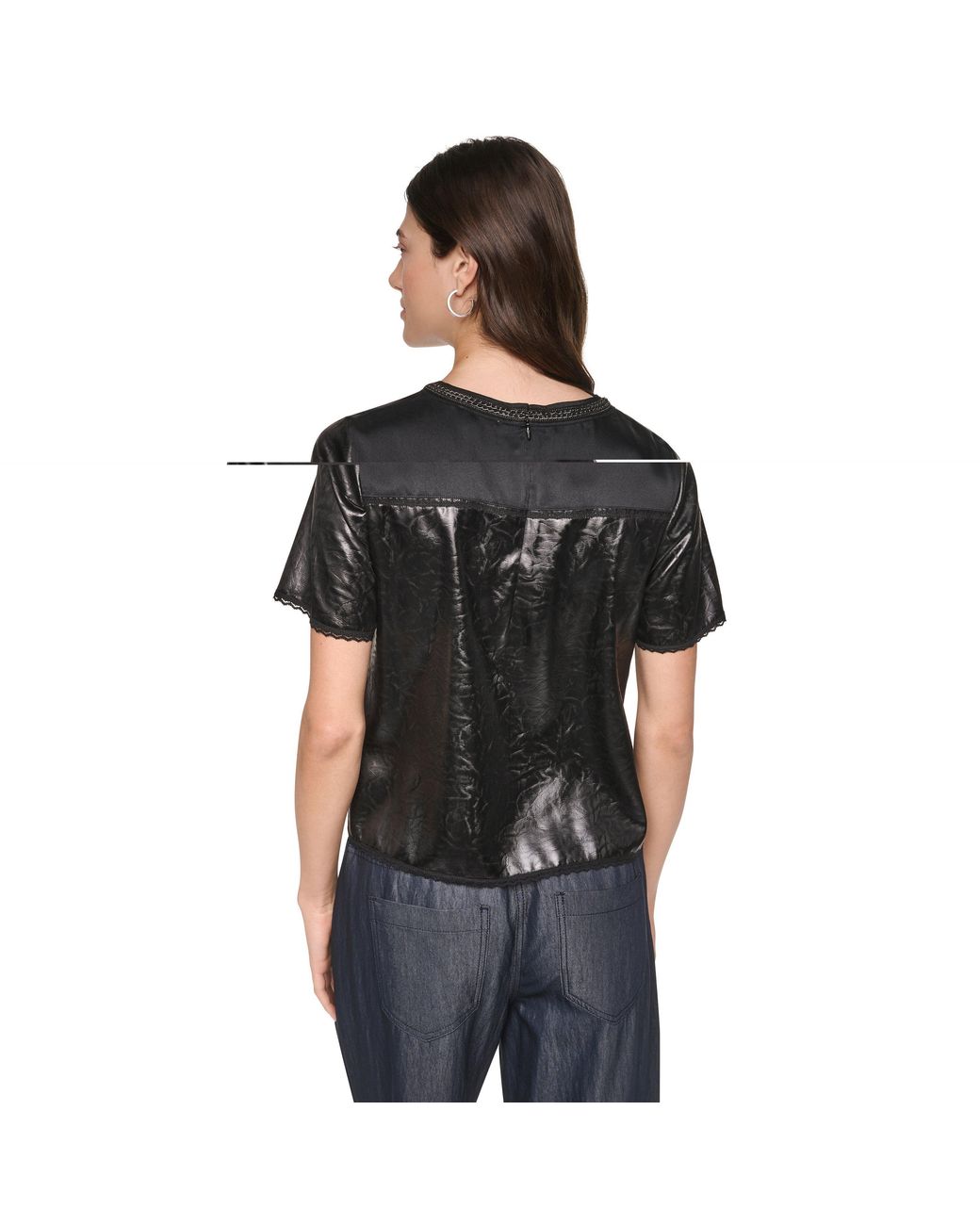 DKNY Black Mixed Media Crackle T-Shirt