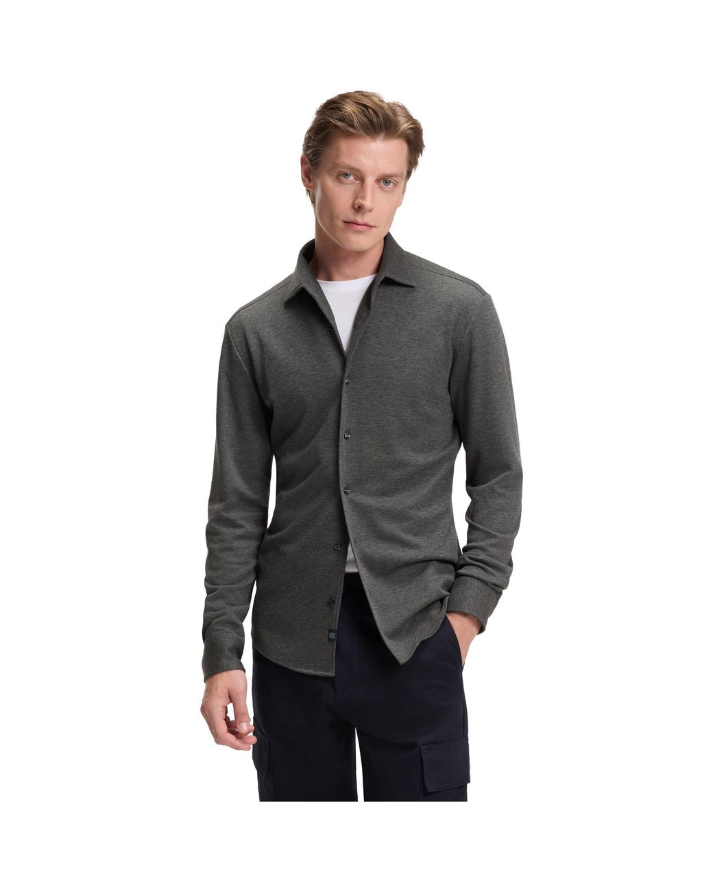 Boss Gray Rudy Double Breasted Lyocell Long Sleeve Slim Fit Shirt for men