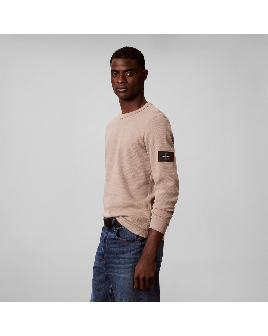 Calvin Klein Pink Waffle Badge Cotton Long-Sleeve T-Shirt for men