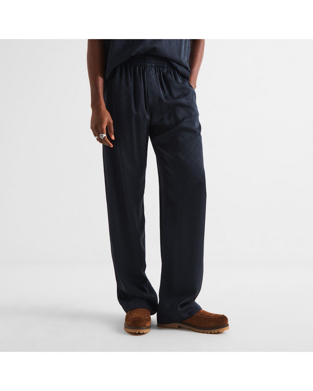 Casablanca Blue Mono Silk Straight Leg Trousers for men