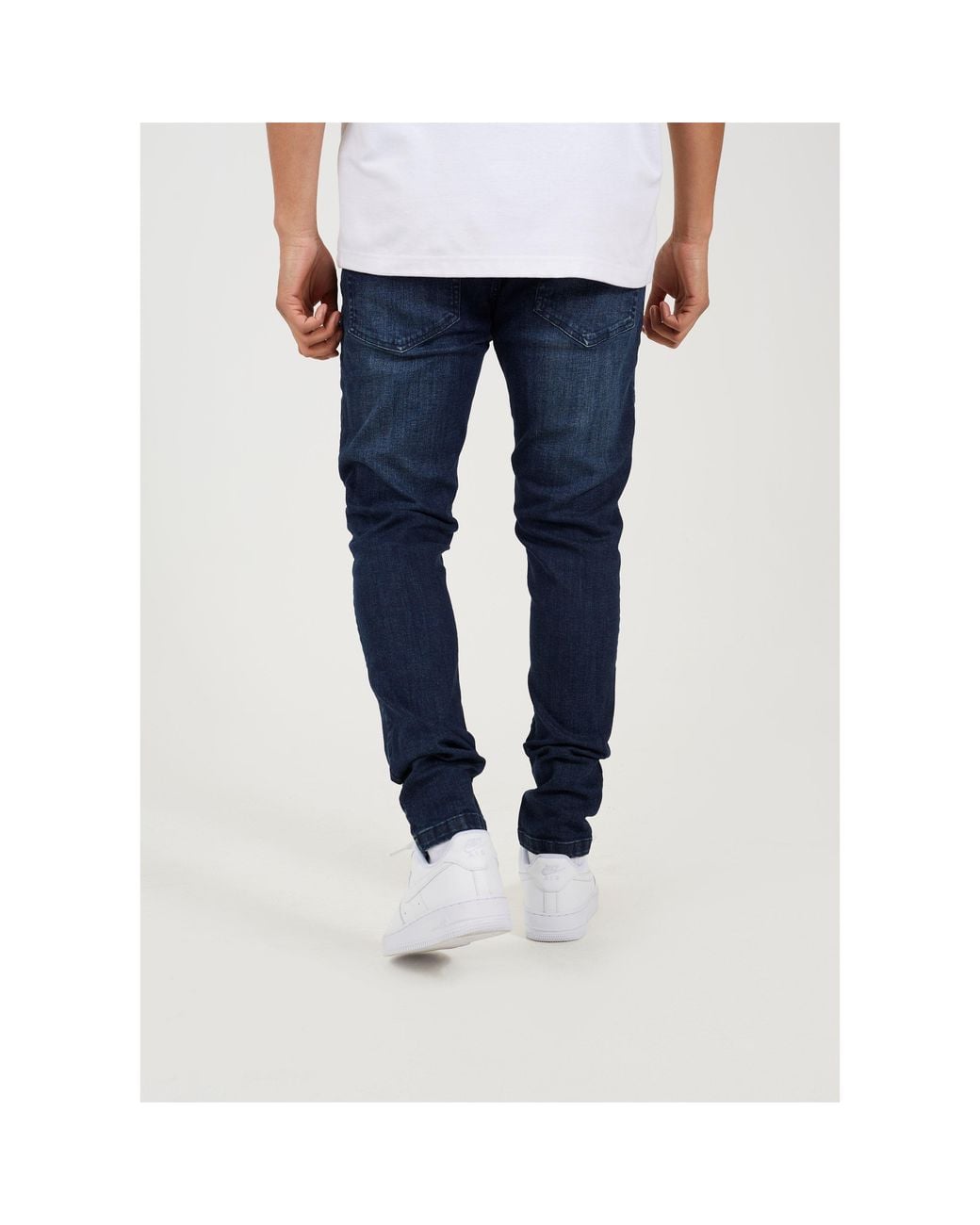 Brave Soul Blue Biker Jeans With Rip & Repair Patch Details for men