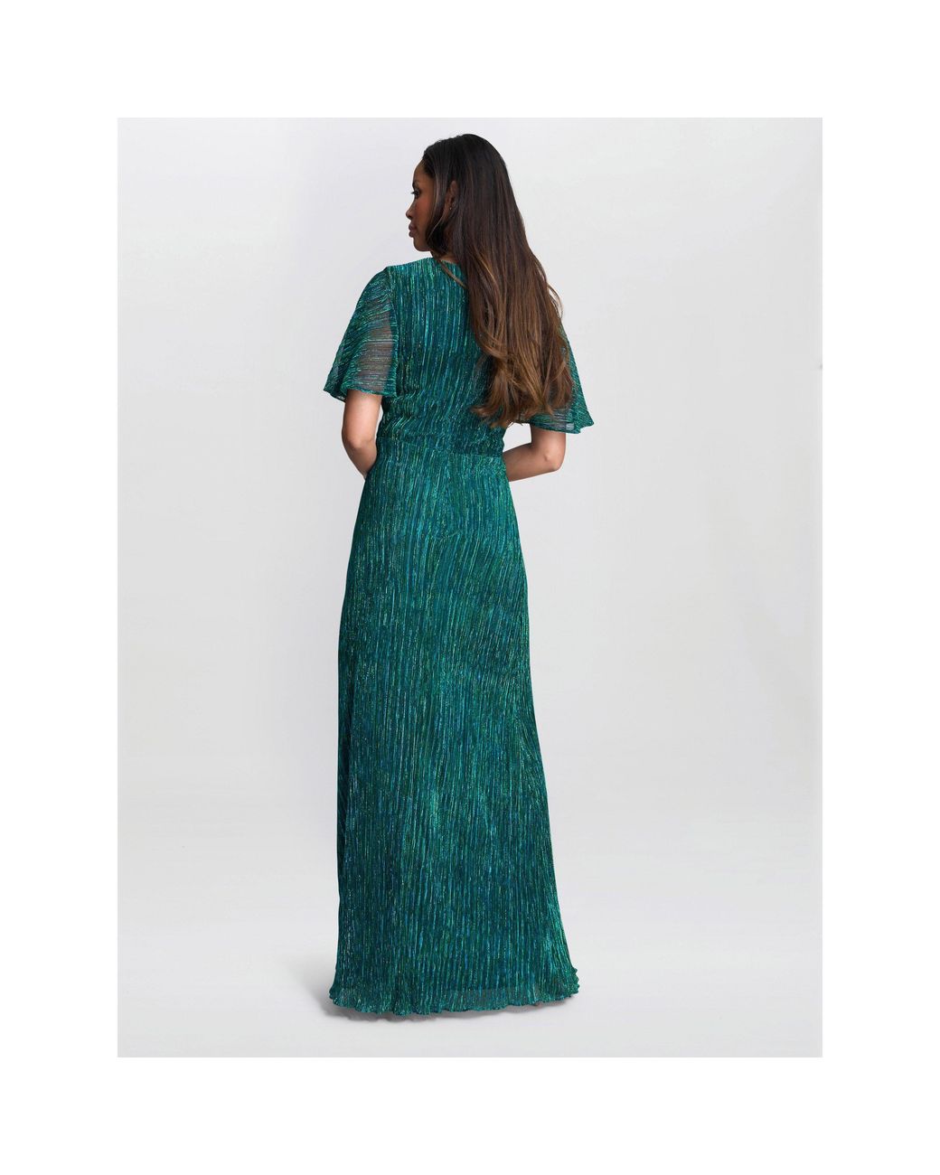 Gina Bacconi Green Liz Metallic Knit Maxi Dress