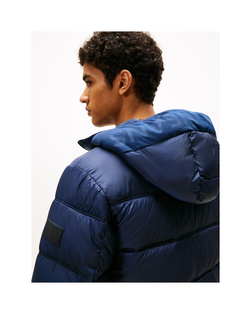 Tommy Hilfiger Blue Logo Hooded Full-Zip Short Puffer Jacket for men