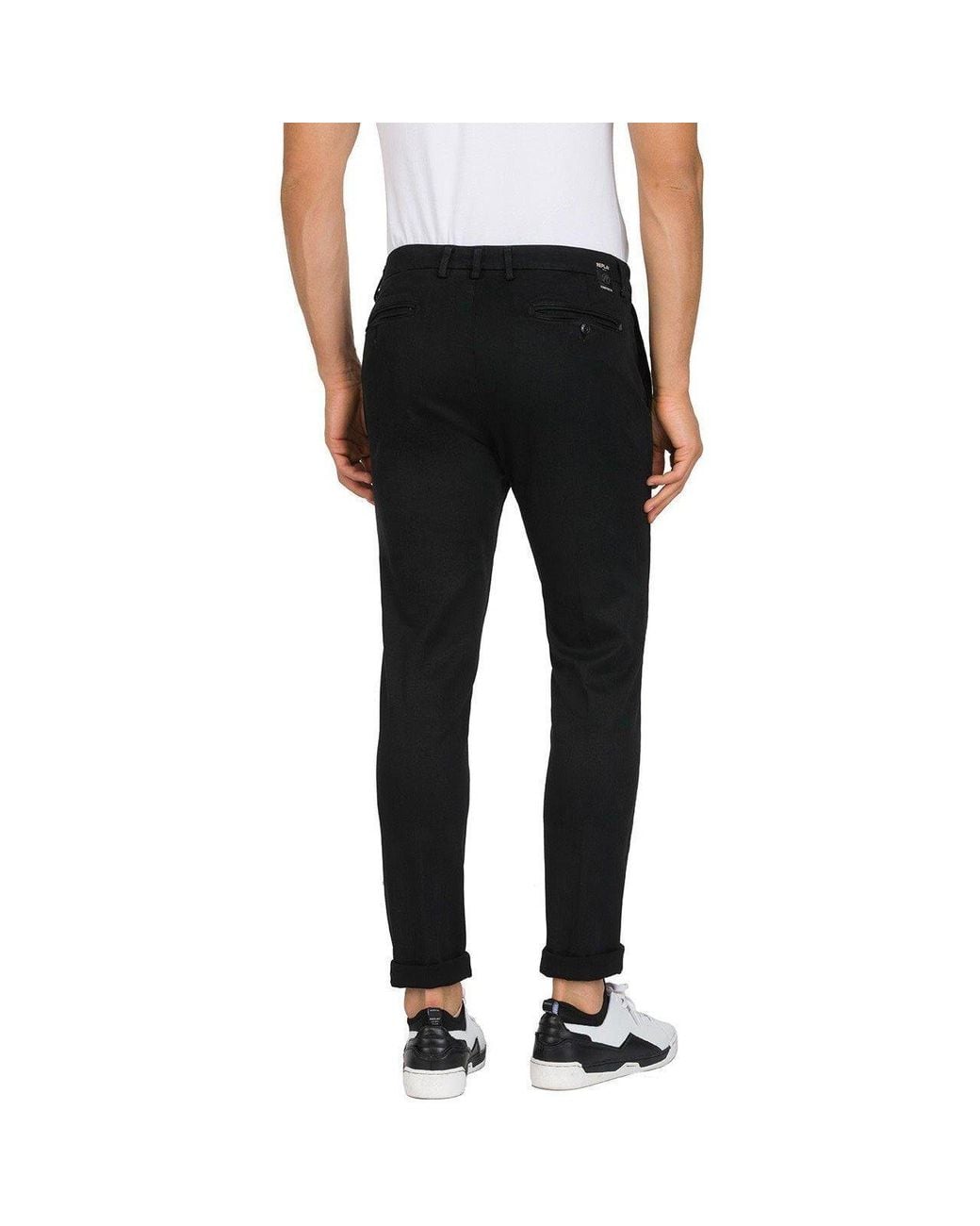 Replay Black Hyperflex Zeumar Slim Chinos for men