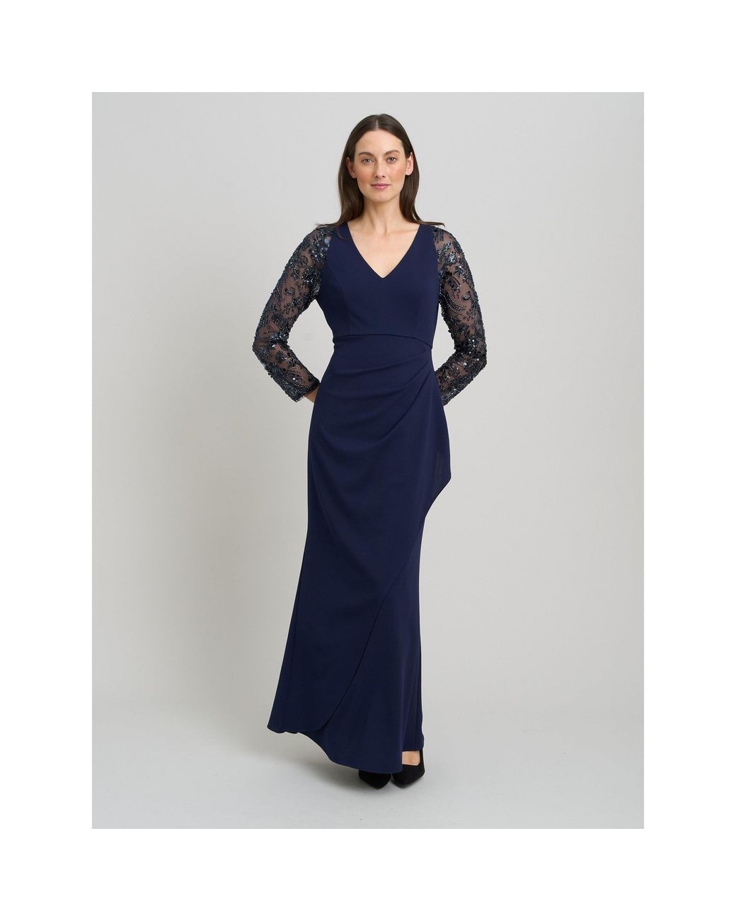 Gina Bacconi Blue Reena Embellished Sleeves Maxi Dress