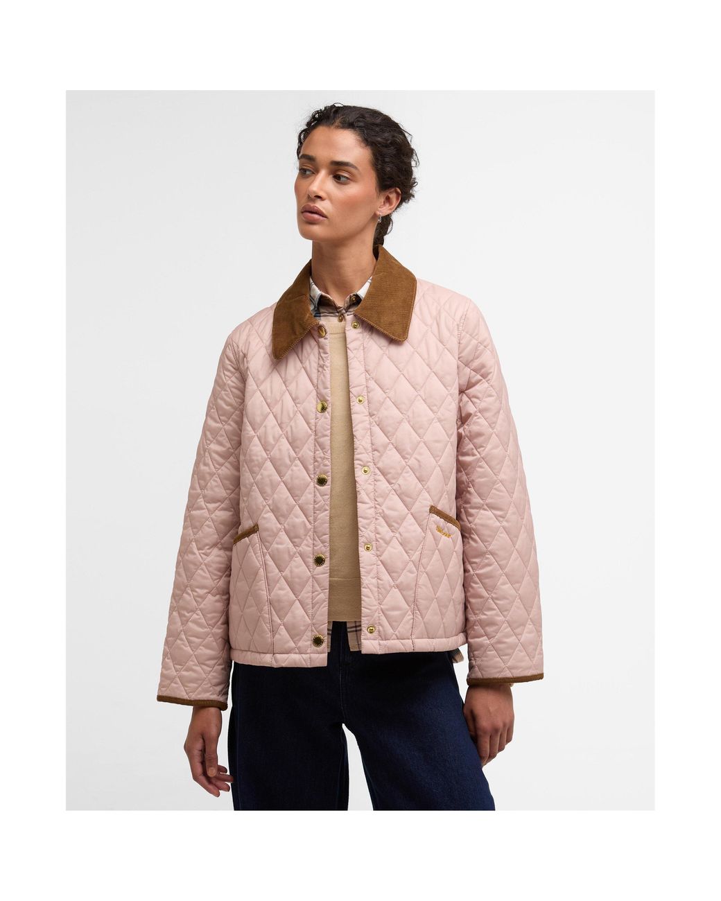 Barbour Pink Liddesdale Cropped Diamond Quilted Jacket
