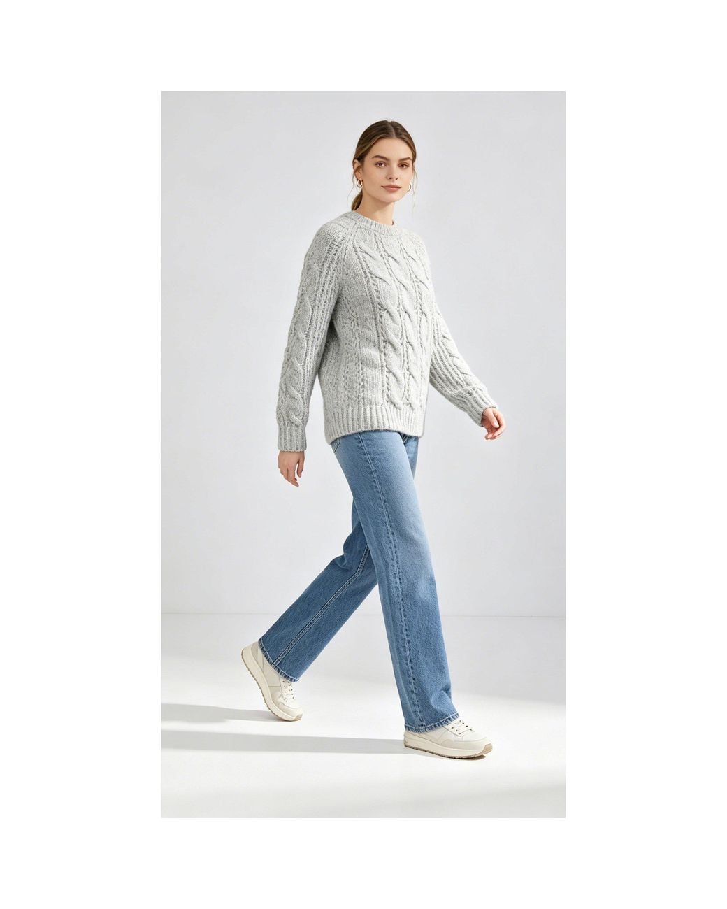 Miso Blue Long-Sleeve Crew-Neck Cable Knit Jumper
