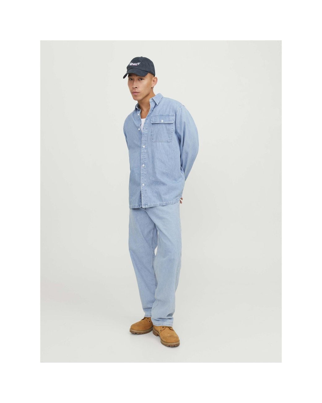 Jack & Jones Blue Alex Original Cotton High-Waisted Wide-Leg Jeans for men