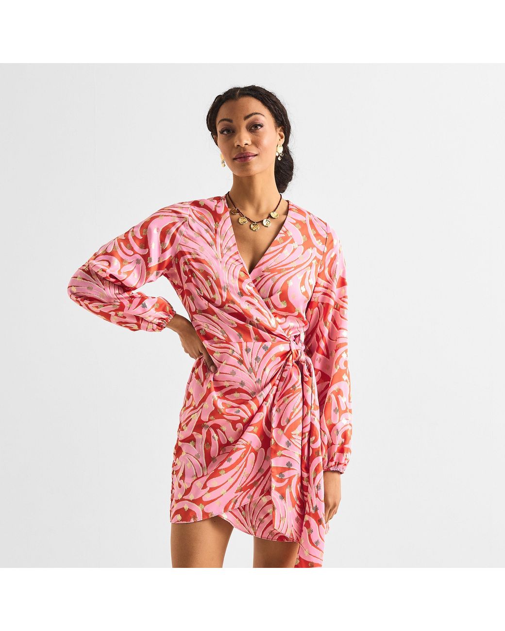 Never Fully Dressed Red Mini Vienna Swirl Wrap Dress