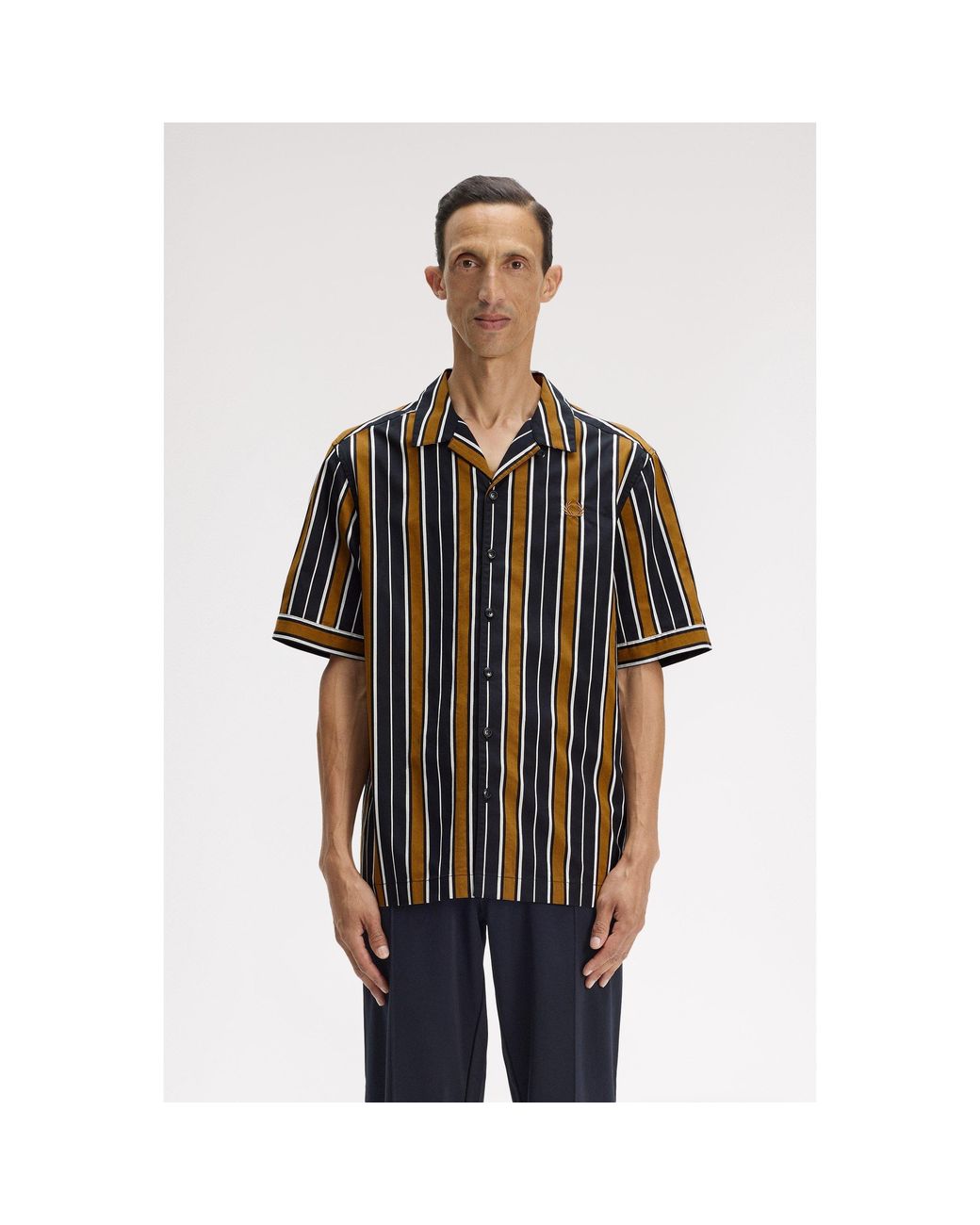 Fred Perry Black Patterned Short Sleeve Shirt for men