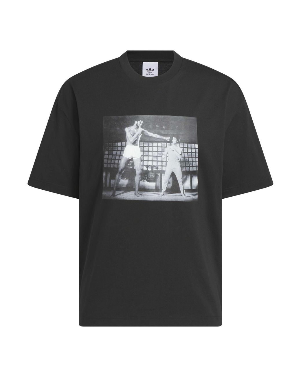 Adidas Black Bruce Lee Kick Cotton Short-Sleeve Oversized-Fit T-Shirt for men