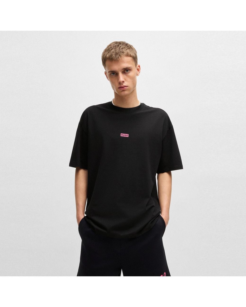 HUGO Black Printed Logo Back T-Shirt With Mcmxciii Text for men