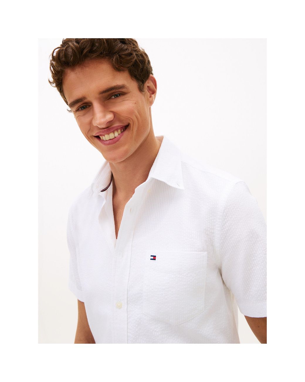 Tommy Hilfiger White Seersucker Solid Ss Rf Shirt for men