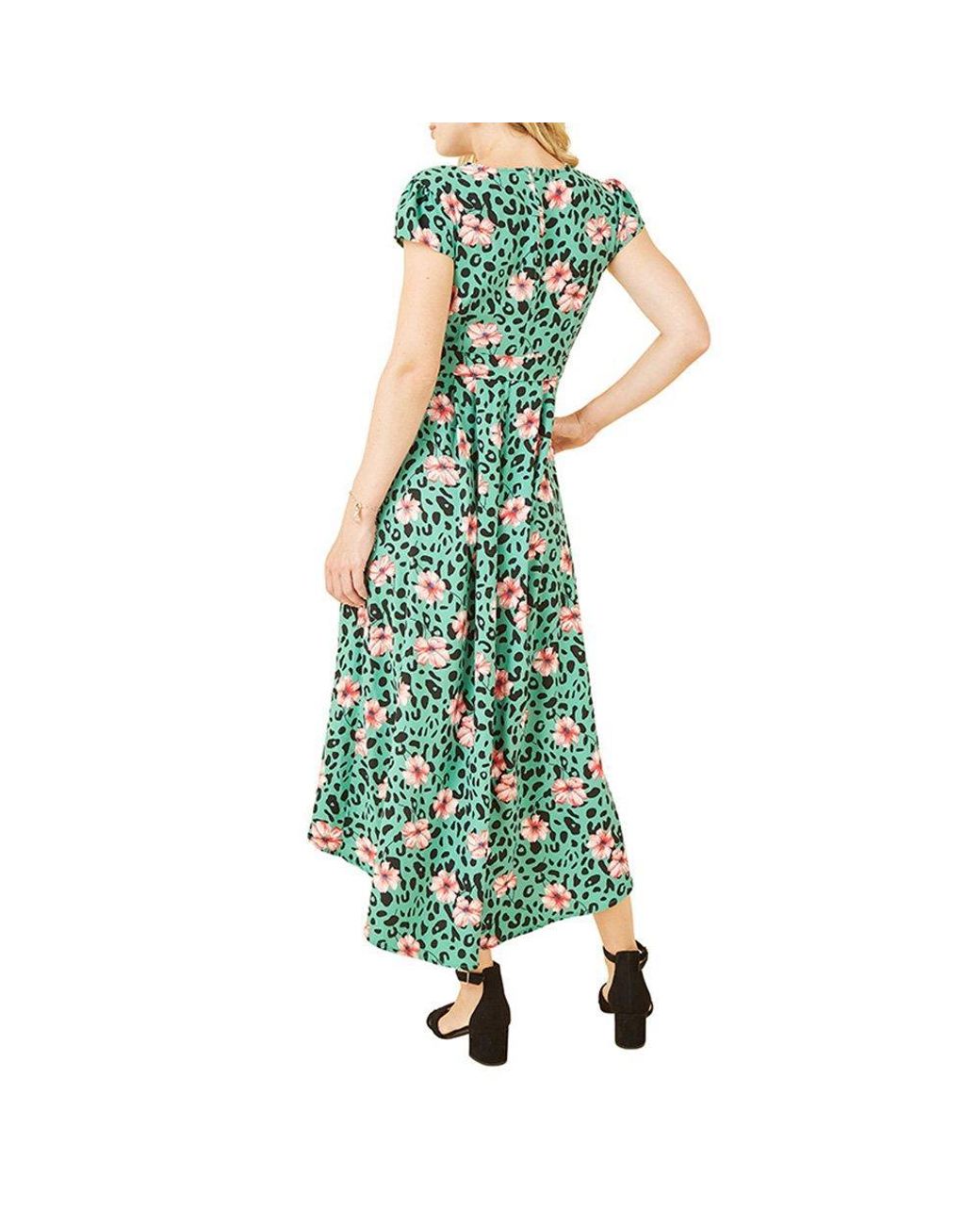 Mela London Green Animal Print Dipped Hem Wrap Dress
